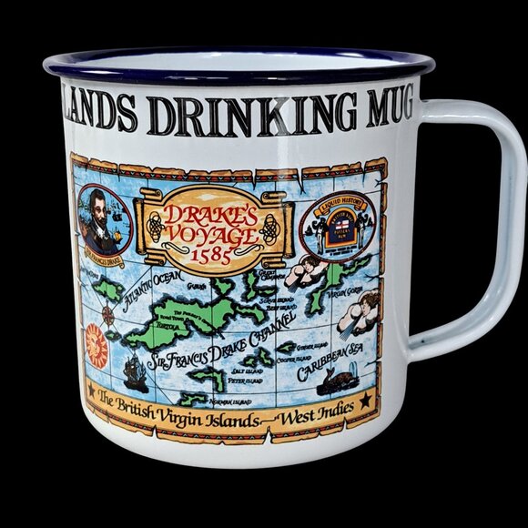 Vtg Pusser's British Navy Rum Enameled With Map Tin Large Mug - Picture 3 of 8